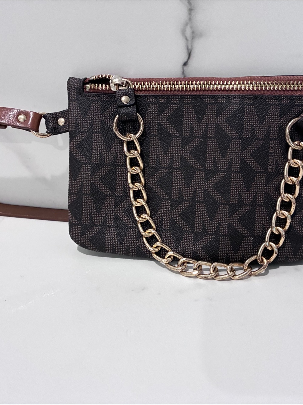 Michael Kors Brown Logo Chain-Handle Crossbody